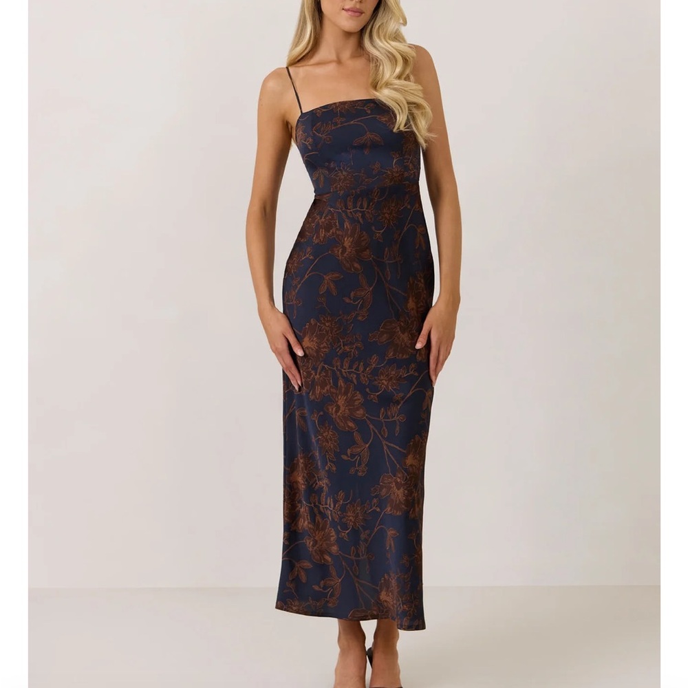Park & Fifth Navy Maxi Dress with Brown Floral Print